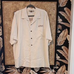 Vintage Tommy Bahama Silk Cream Button-Up Shirt with Embroidered Logo